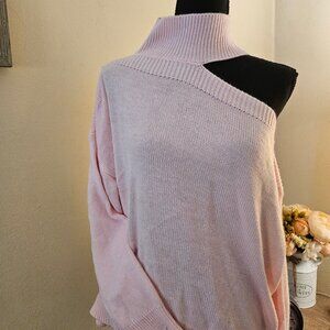 Blush One‑Shoulder Mock Turtleneck Sweater